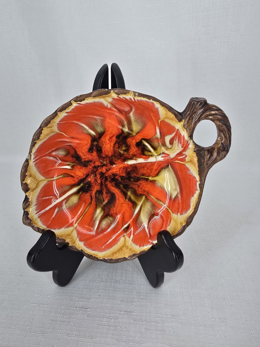 Handcrafted Orange Floral Ceramic Serving Tray - Unbranded